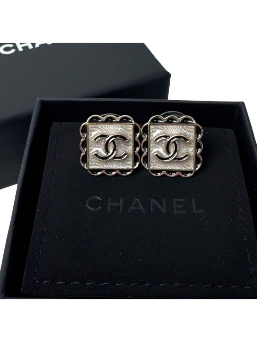 Chanel Square Cc Logo Earrings